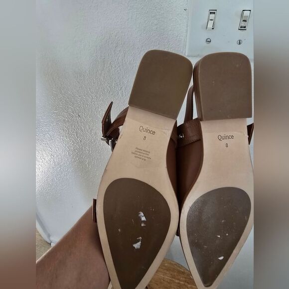 Quince Italian Leather Bold Buckle Slingback Flat Size 8 - Picture 10 of 12